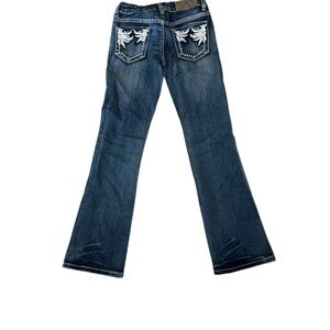 Girls' Dark Blue Embroidered Back-Pocket Bootcut Jeans